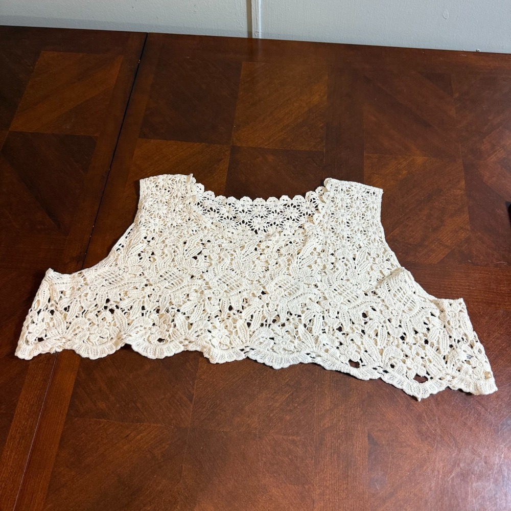 Vtg Crochet Lace Crop Top Ivory Boho Festival Tank 100% Cotton OS‎ cottagecore